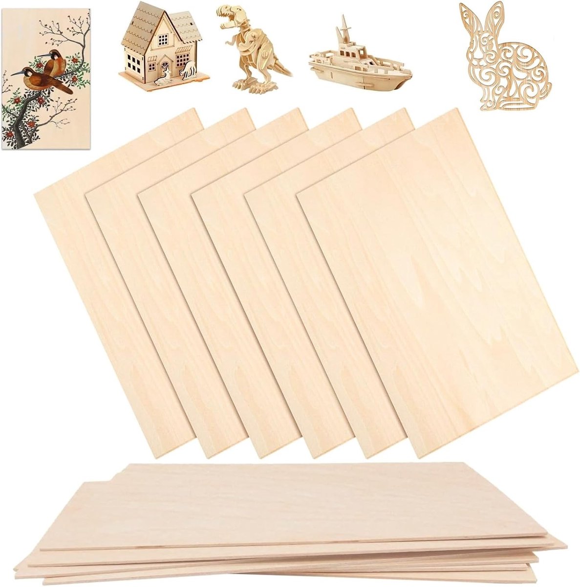Set van 12 Lichte, Dunne Vierkante Paulownia Houten Planken 330 x 150 x 1mm voor DIY Houtbewerking en Creatieve Projecten