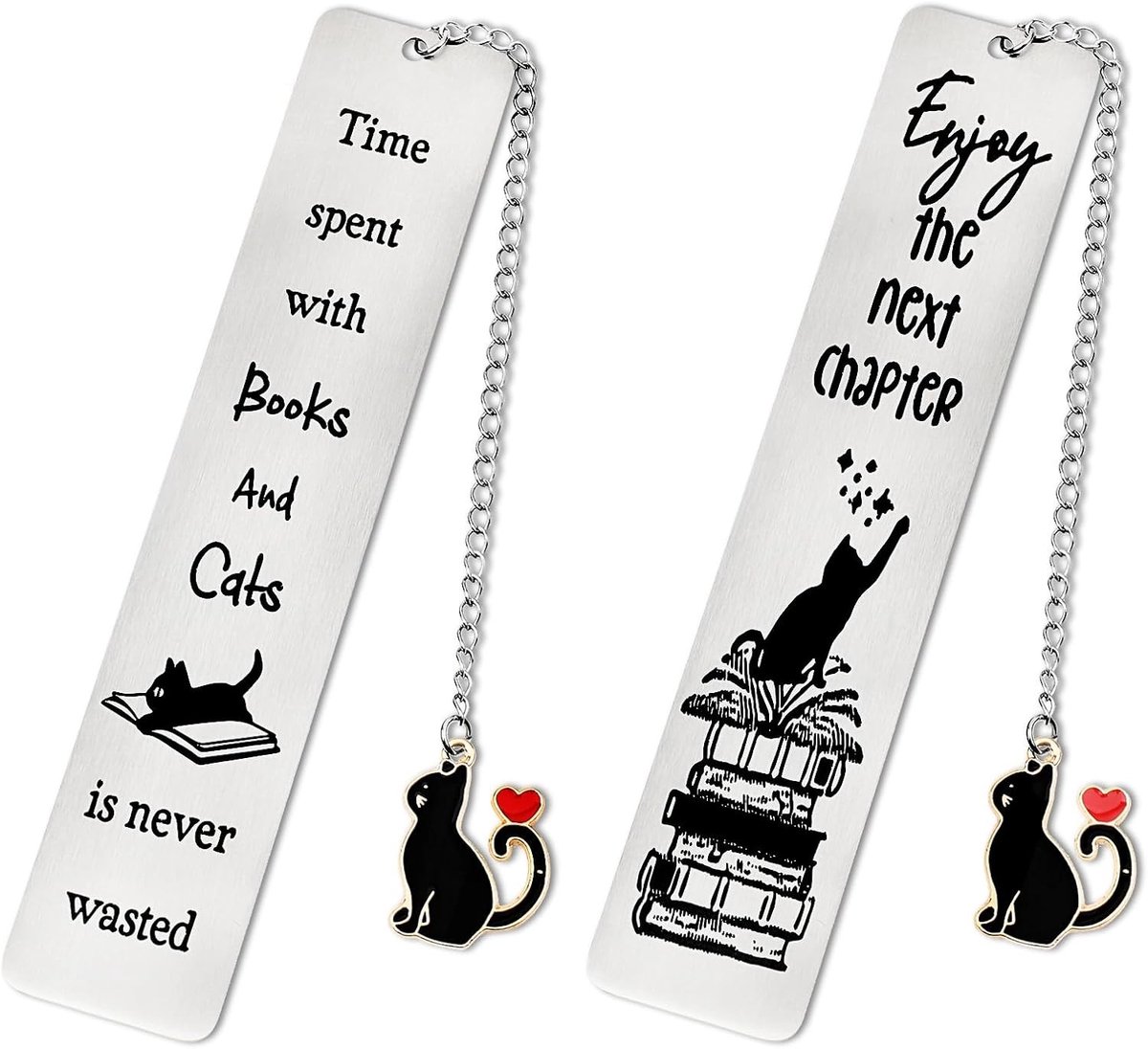 2 Stuks Kitty Inspirerende Woorden Boekenleggers - Grappig Cadeau voor Verjaardag - Roestvrij Staal voor Boekenliefhebbers, Kinderen, Leraren en Vrienden