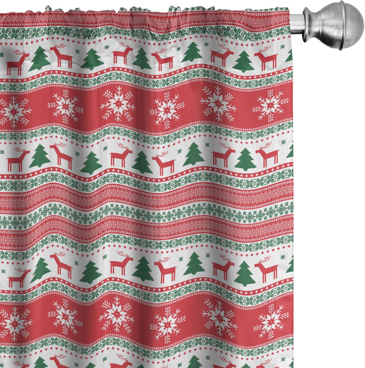 ABAKUHAUS Kerstmis Gordijnen set van 2, Rendier Sneeuwvlok, Gordijn voor woonkamer en slaapkamer, 4 stuks 75 cm x 175 cm, Vermiljoen Groen wit
