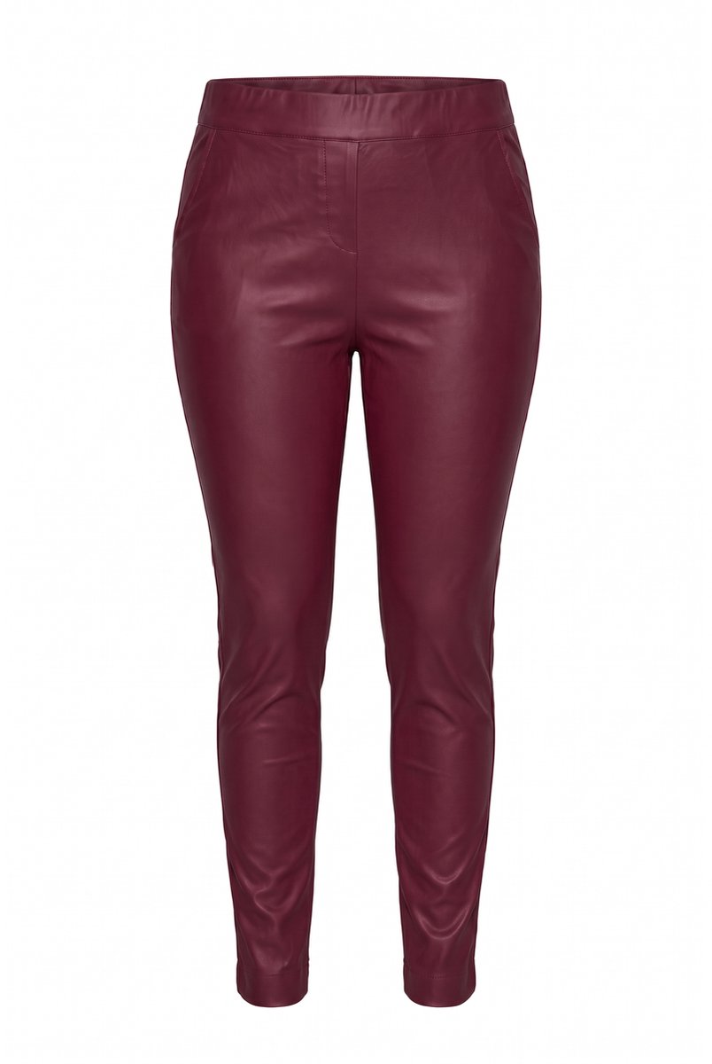 Ulla Popken - Dames - Bengalin broek Sienna leden look smalle pijpen - Donker bes - Maat 54