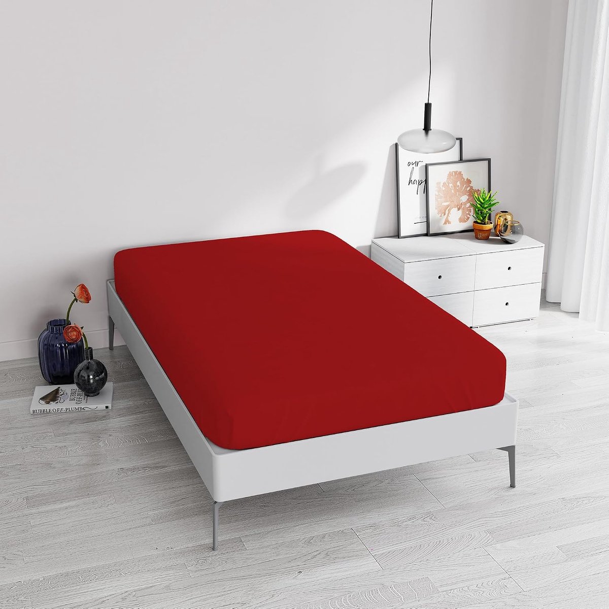 Hoeslaken, 35 cm, rood, Frans bed
