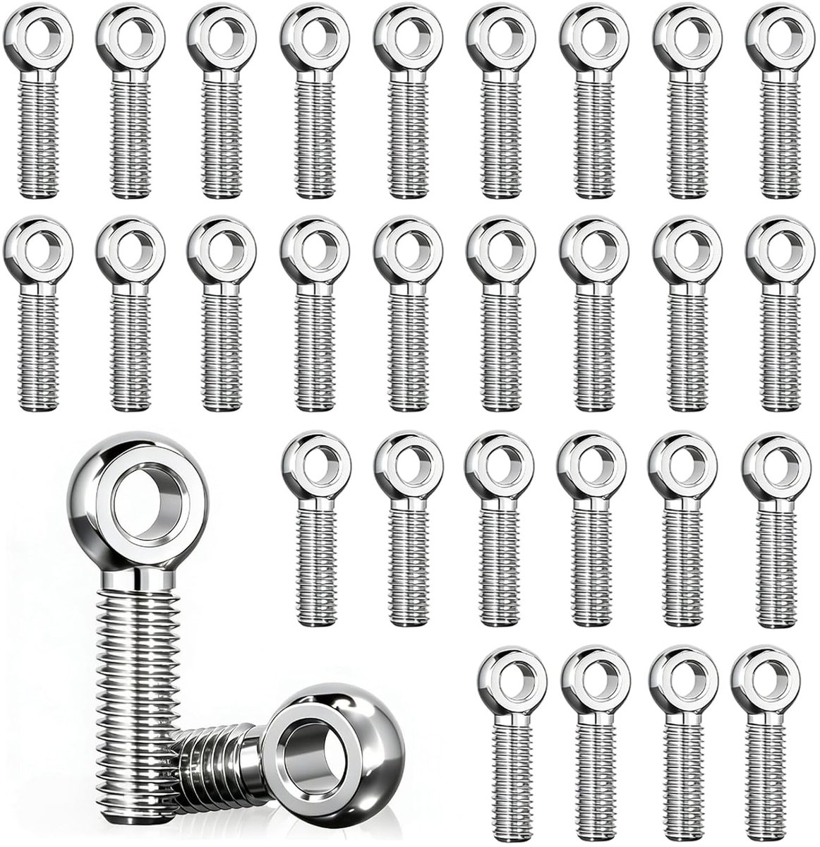 30 stuks M8 x 30 mm 304 roestvrij stalen oogbouten, machineschouder zwenkbouten, buitendraad, ringschroef, roestbestendig, oogschroef, zilveren oogschroeven voor bevestigen en ophangen