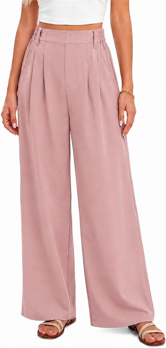 Broek voor dames, elegante palazzo-broek, wijde stoffen broek, losse kostuumbroek