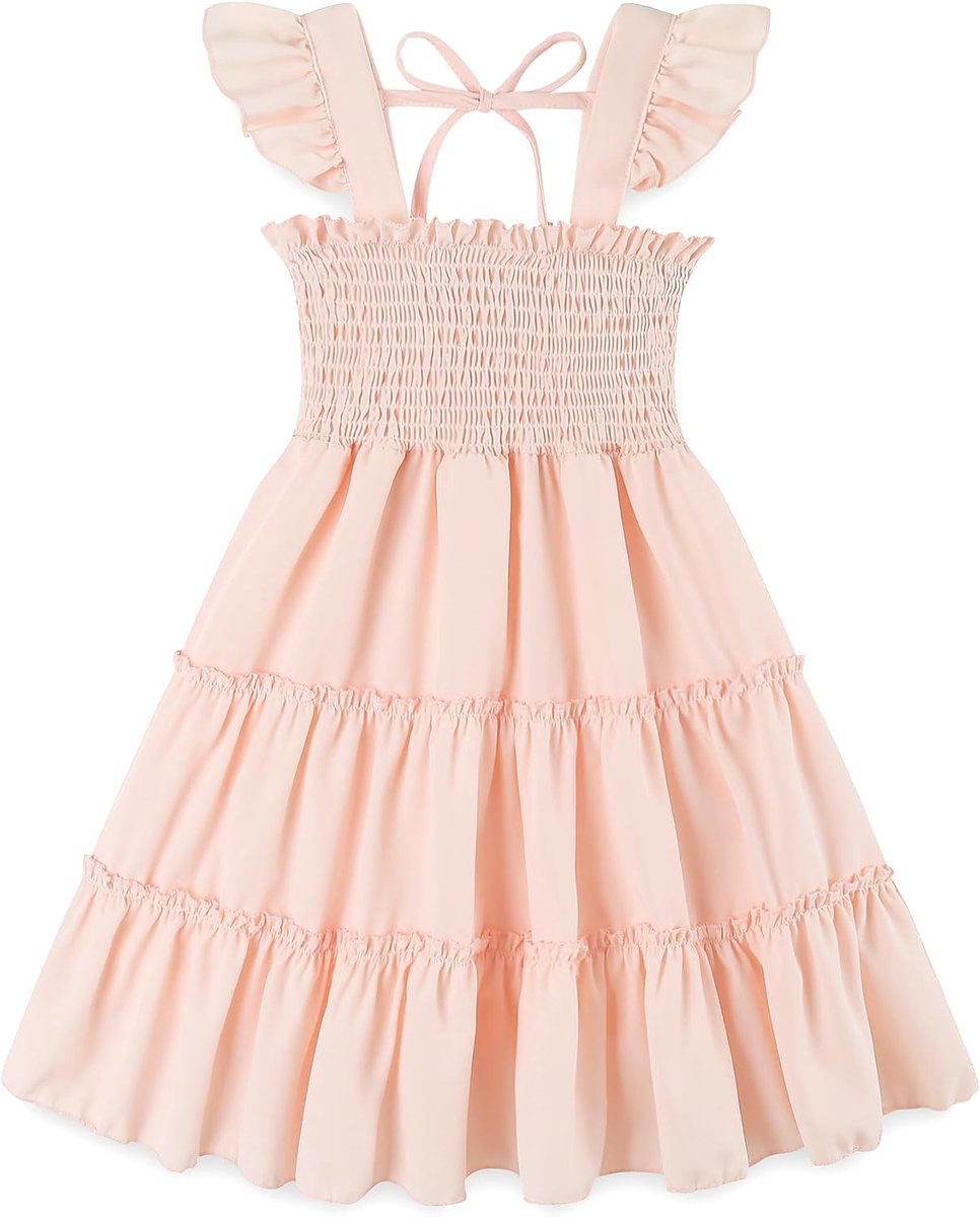 Zomerjurk voor babymeisjes, mouwloos, A-lijn, midi-jurk, prinses, meisjes, casual, schoudervrij, met ruches, 18-24 maanden, 2-6 jaar