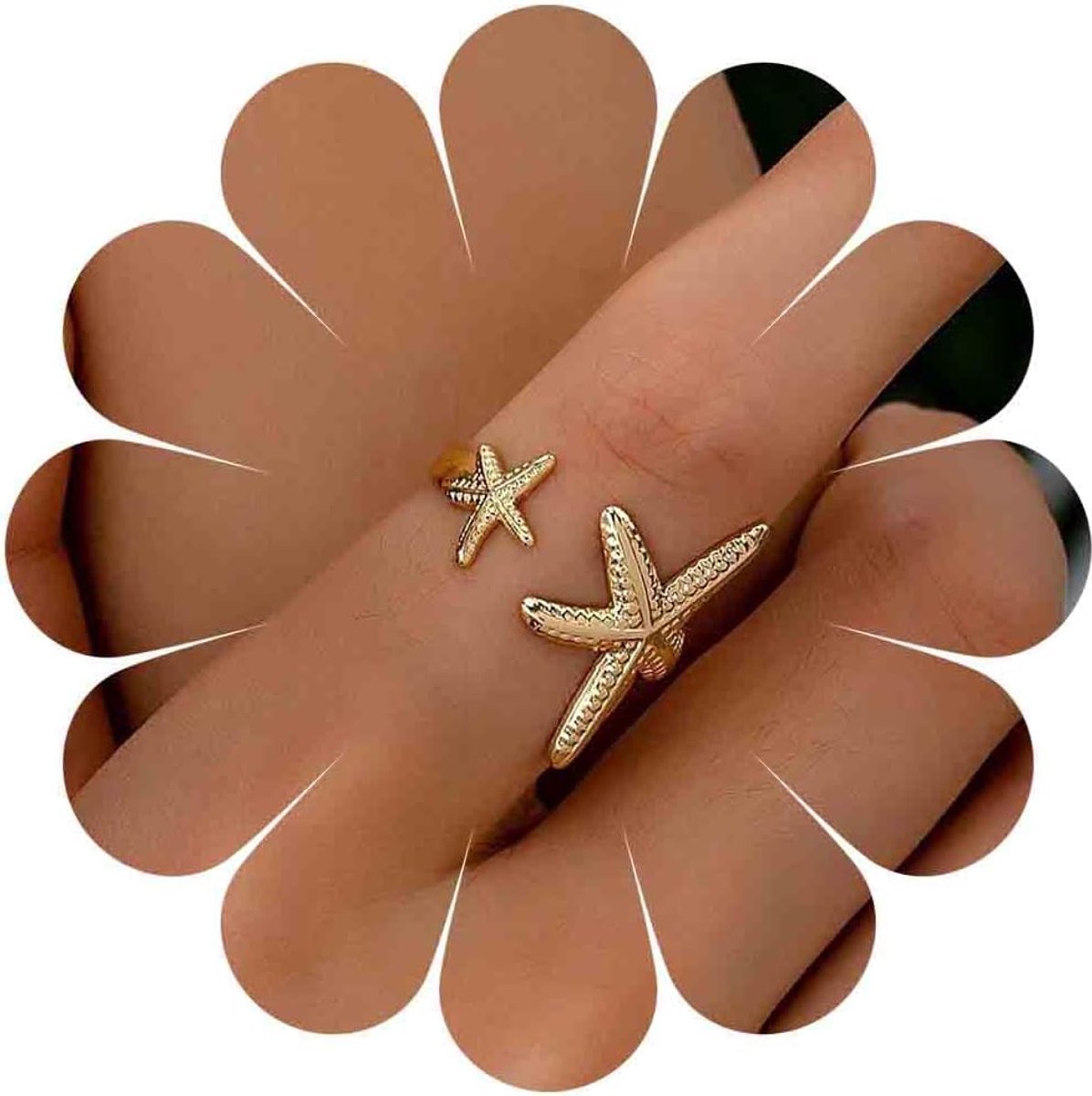 Ringen Goud Zeester Open Ringen Vintage Verstelbare Ster Ringen Statement Dubbele Zeester Vingerringen Zomer Strand Oceaan Enkel Ring