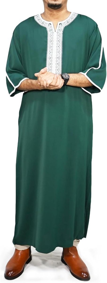 Losse Kaftan Jurk Enkel Lang Met Borduurwerk Bij V-Hals - Comfort En Stijl