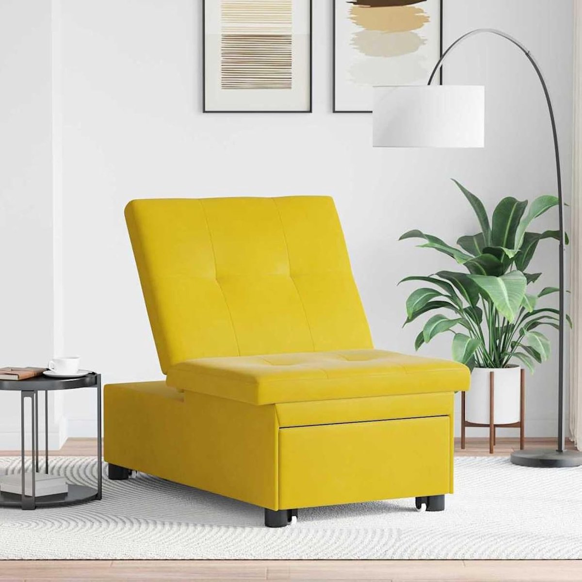 Slaapbank 3-in-1 uittrekdesign, geel fluweel, slaapbank voor woonkamer, logeerkamer, kleine woningen