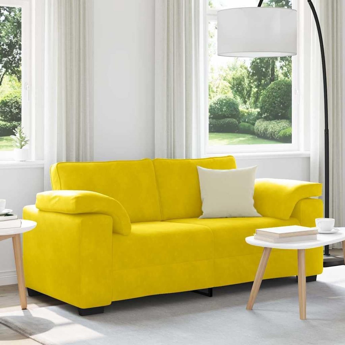Geel fluweel relaxbank fauteuil met gestoffeerde stoelen en metalen frame voor woonkamer en werkkamer 140 cm fluweel