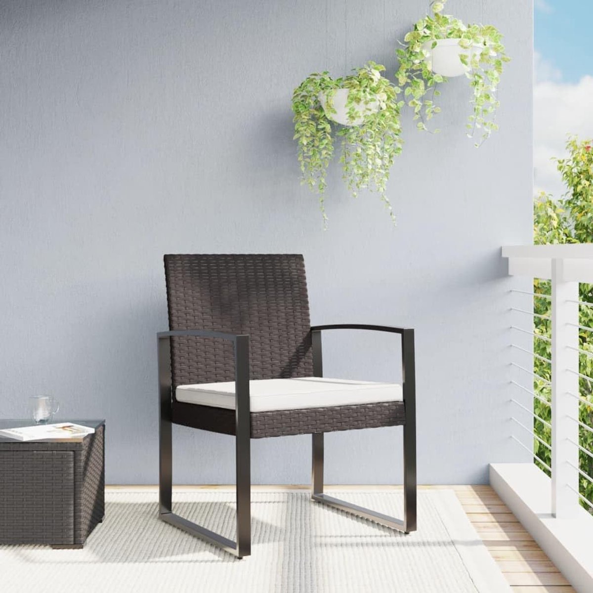 Tuinstoelen voor eetkamer 2 stuks, bruin, PP rotanstoelen, terrasstoelen, balkonstoelen, vrijetijdsstoelen voor terras, tuin, dek