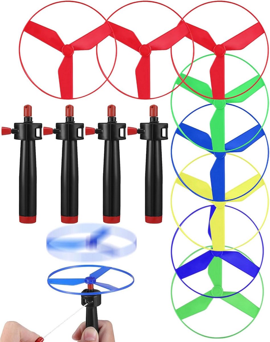 Set van 4 trekvliegschijven met propeller, outdoor vrijetijdsapparaat voor volwassenen, draaibaar werpapparaat voor tuinactiviteiten, passend feestaccessoire