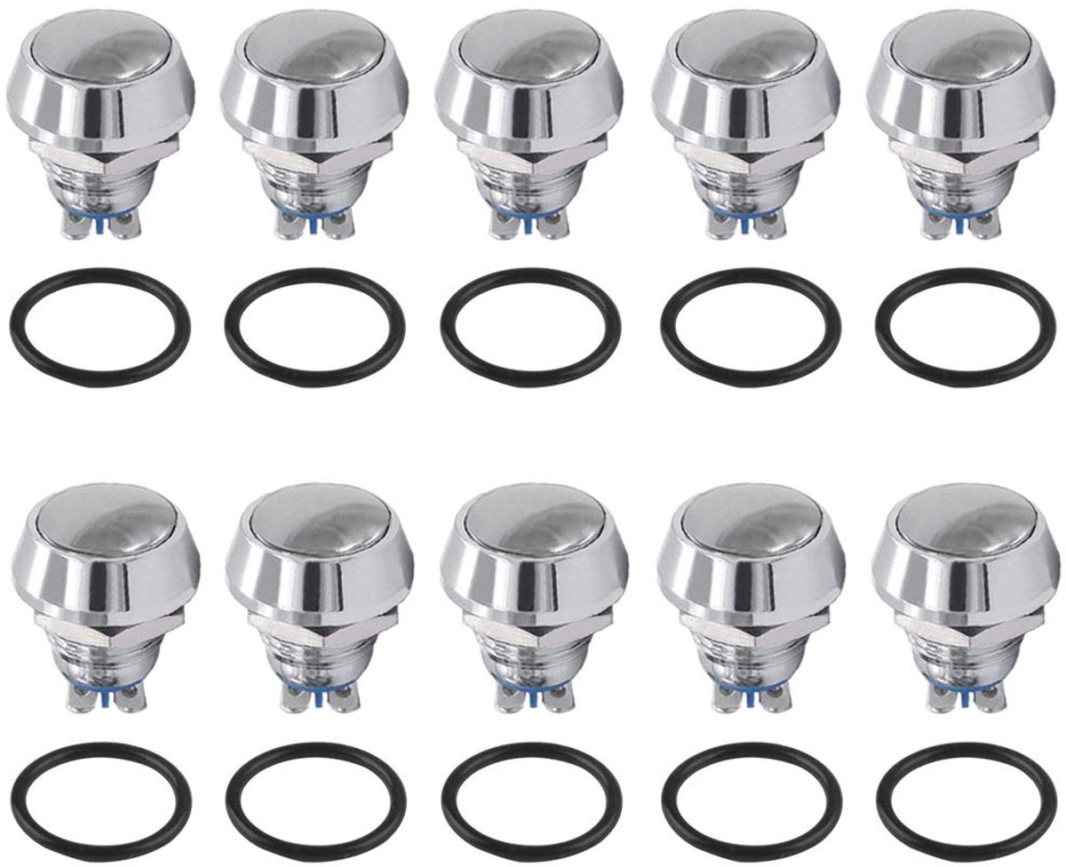 Drukknop Schakelaar 12mm - Metaal - Momentaan - IP65 Waterdicht - Voor Startfunctie