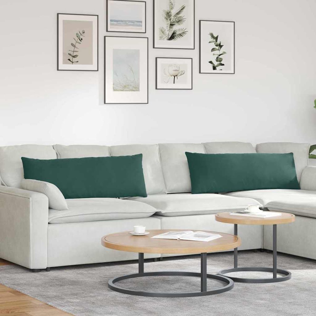 Bankkussen, 2 stuks, donkergroen, 120 x 40 cm, corduroy, woonkussen met ritssluiting, voor bank en bed