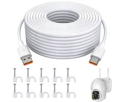USB-C-kabel, 10 m, wit, snellaadkabel type C, compatibel met Xiaomi Mi Wireless Outdoor Security Camera 1080P, Xiaomi Mi Camera 2K (Magnetic Mount), inclusief installatieclips