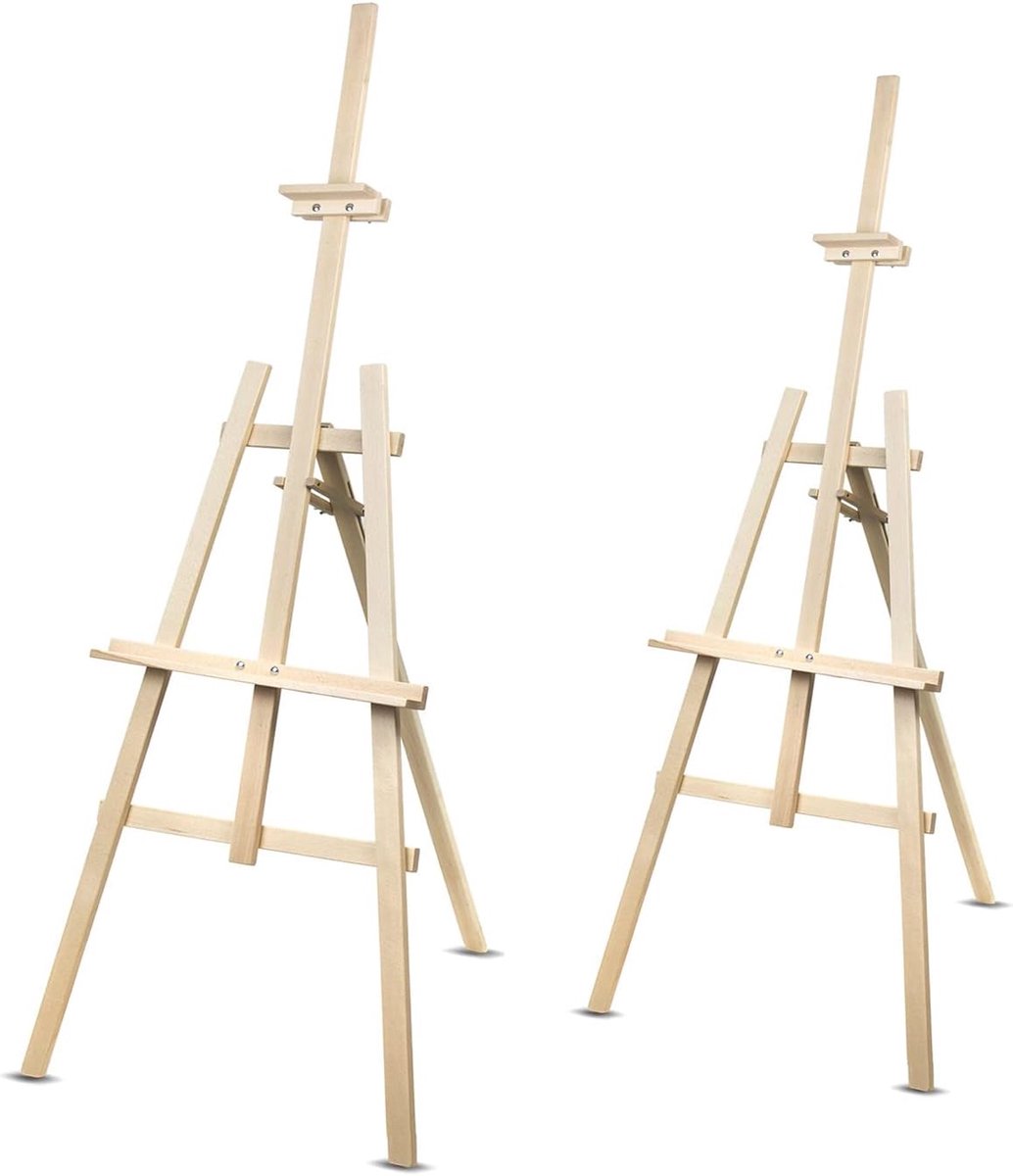 2x Schildersezel Set 178cm Stevig Beukenhout Natuurlijk Hout Voor volwassenen, kinderen en professionele kunstenaars Opvouwbaar