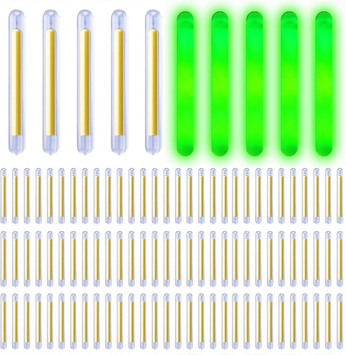 50 stuks kleine lichtstaven voor visdobbers, fluorescerende voor nachtvissen, gele lichtstaven voor visdobbers, voor feestjes en concerten