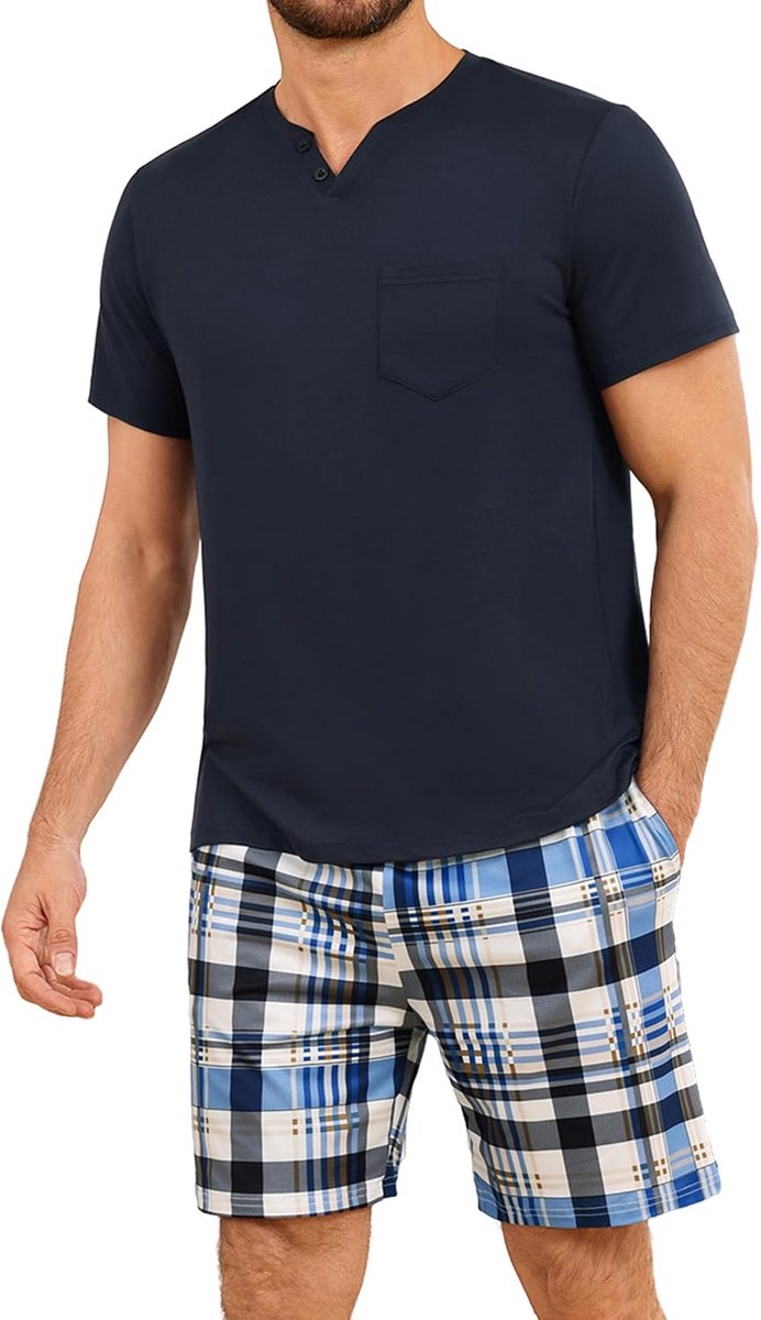Pyjama voor heren, zomer, pyjamaset, korte mouwen, comfortabel, zacht, S-4XL