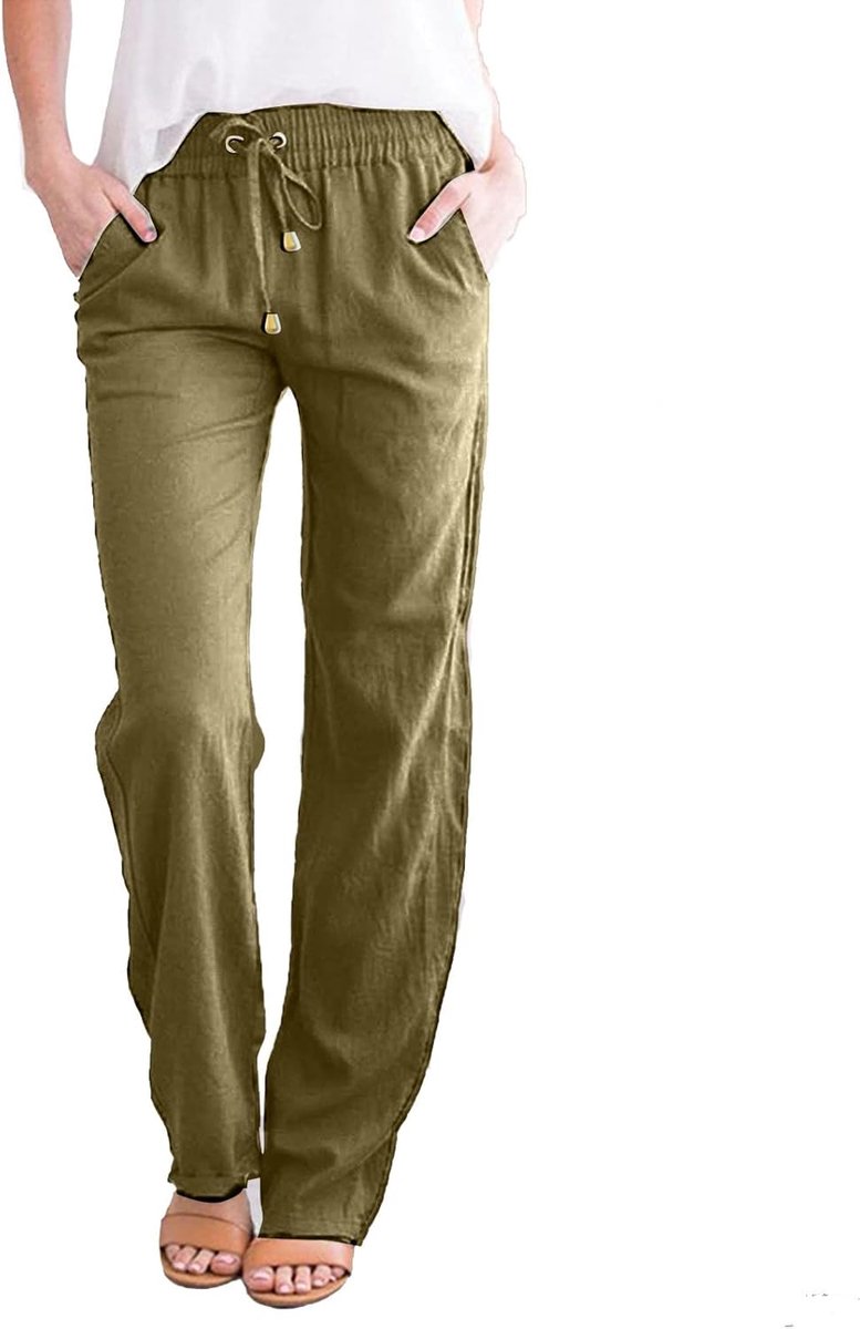 Leinenhose Damen mit Kordelzug Einfarbig Leinen Baumwolle 7/8 Hosenn für Frauen Freizeithose Hose Damen Leicht Mode Haremshose Luftige Stoffhose Pumphose Yogahose Jogginghose Sporthose