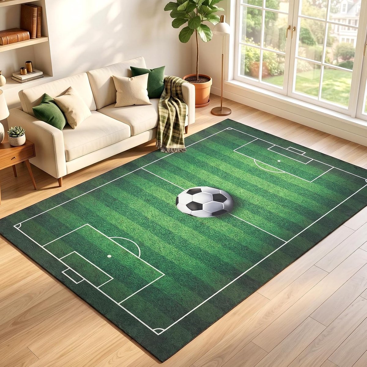Tapijt, voetbalspeeltapijt, 160 x 240 cm, groot, voetbaltapijt, decoratieve mat voor speelkamer, tienerkamer, woonkamer