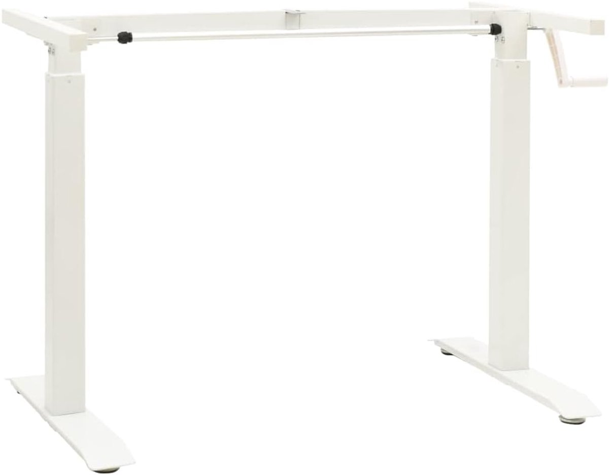 Handmatig in hoogte verstelbaar met handslinger, ergonomisch tafelframe van staal, breedte 102-160 cm, voor tafelbladen 120-180 cm, wit