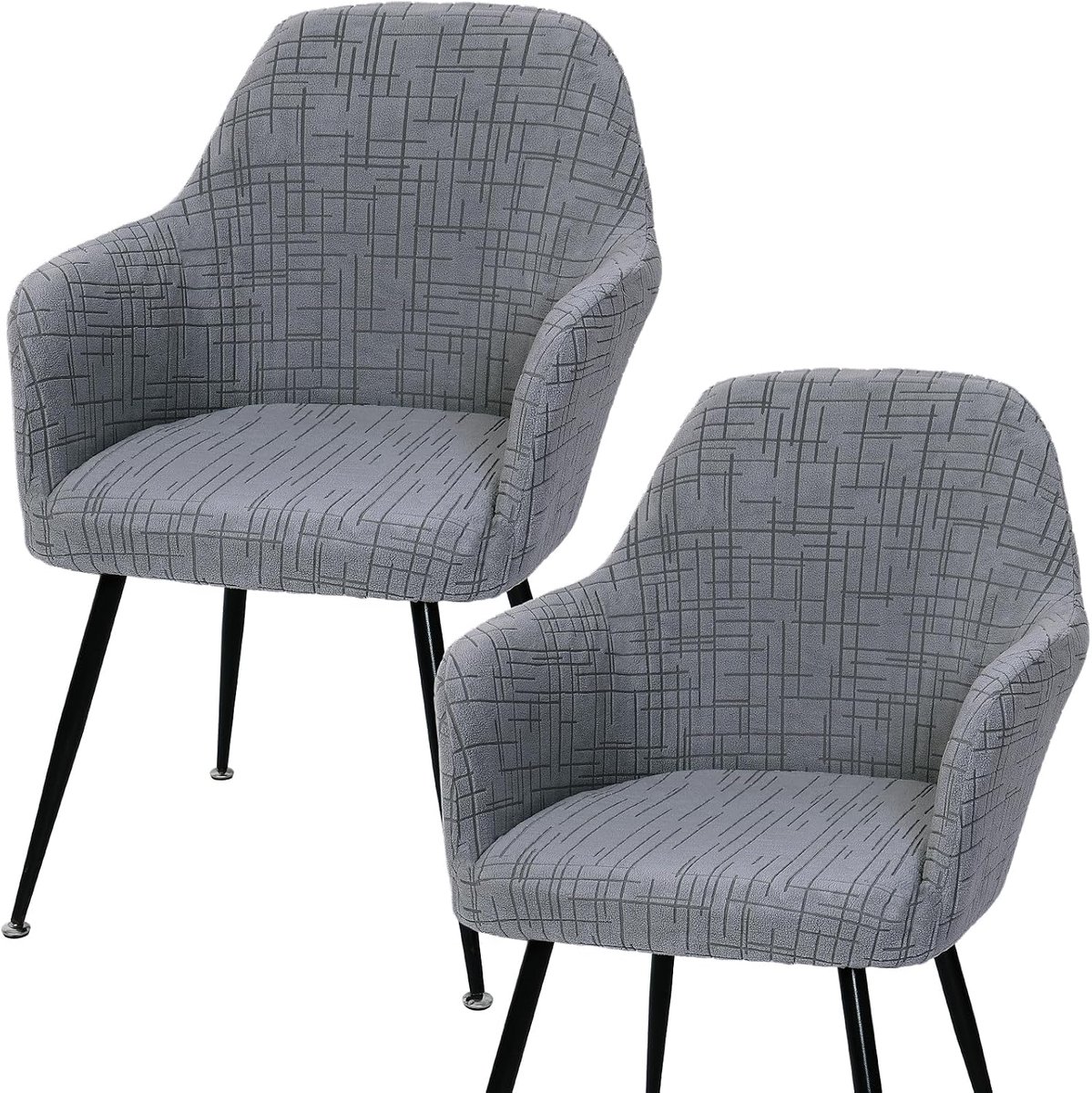 Set van 2 elastische stoelhoezen voor eetkamerstoelen Jacquard stoelhoezen met gebogen rugleuning en armleuningen Afneembare, wasbare stoelhoezen voor eetkamer, keuken en kantoor (2, Donkergrijs)