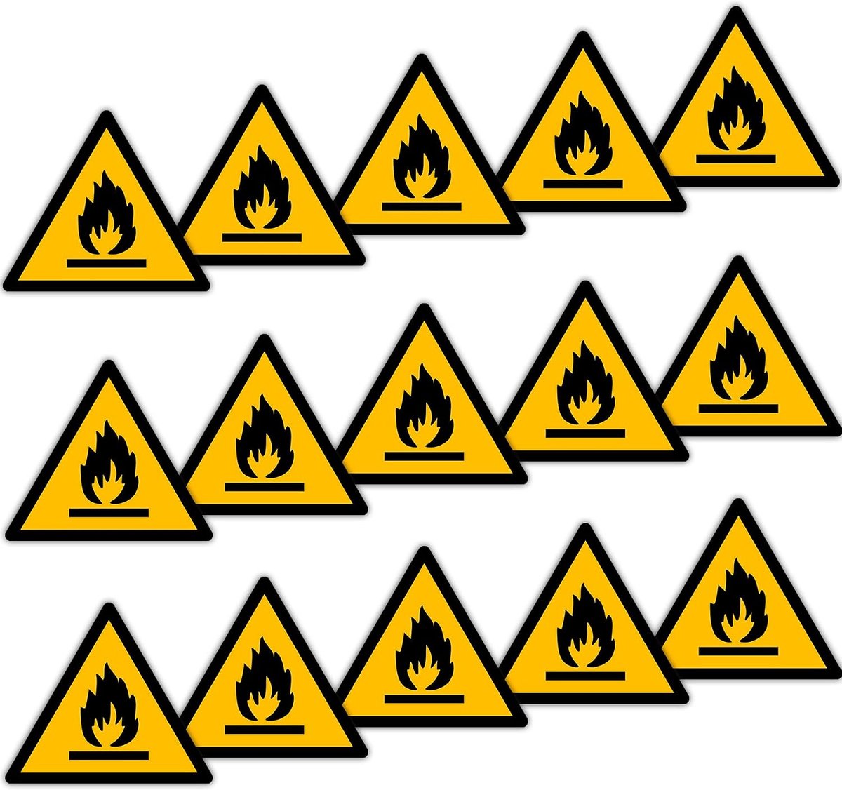 Ontvlambaar materiaal / schild driehoek W021 goedgekeurd, ASR A1.3, DIN EN ISO 7010 polyester geel zwart (40mm - 15 stuks)