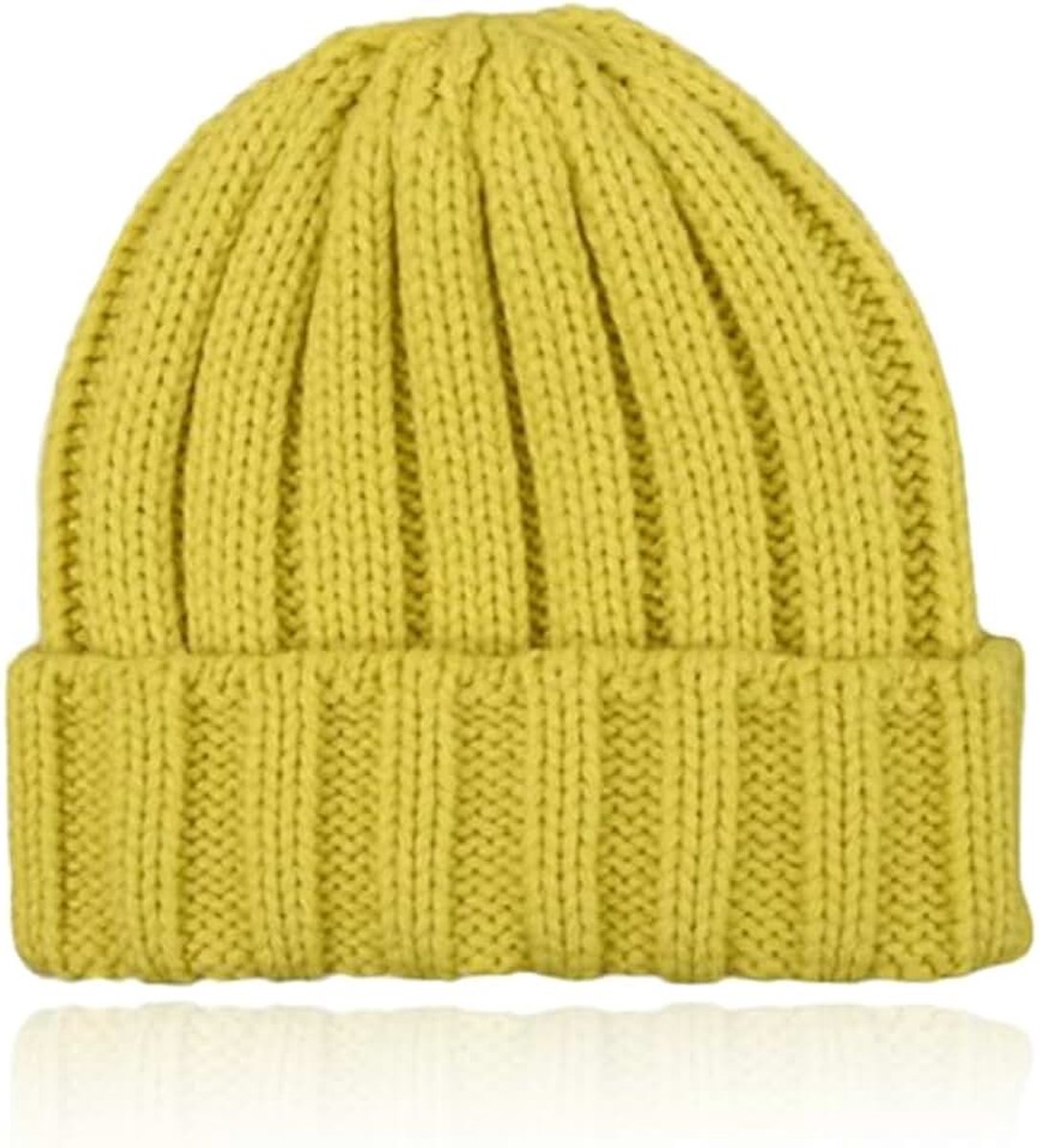 Dames Beanie met Omslagrand - Geel