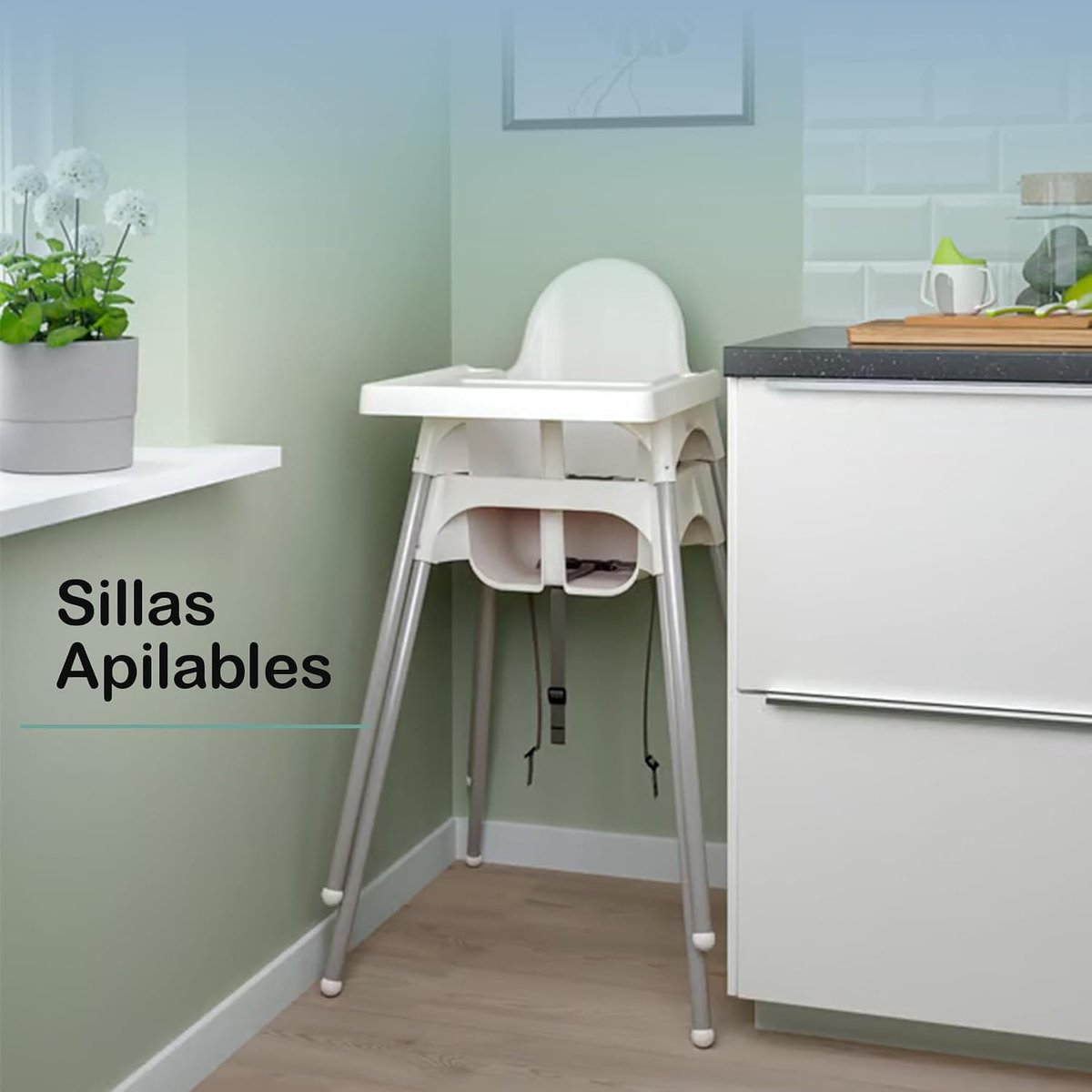 Hoge Kinderstoel met Afneembaar Dienblad – Stapelbaar, Demonteerbaar en Veilig – Stalen Poten – Compatibel met Ikea Antilop – Voor Thuis en Horeca – foto 6