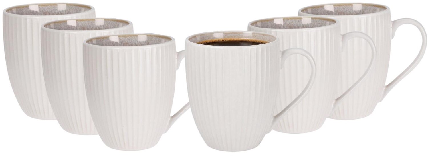 Siaki Koffiemokken Roman Pilars - 6x - wit - 400 ml - drink mokken - bekers - kopjes - keramiek - koffietas