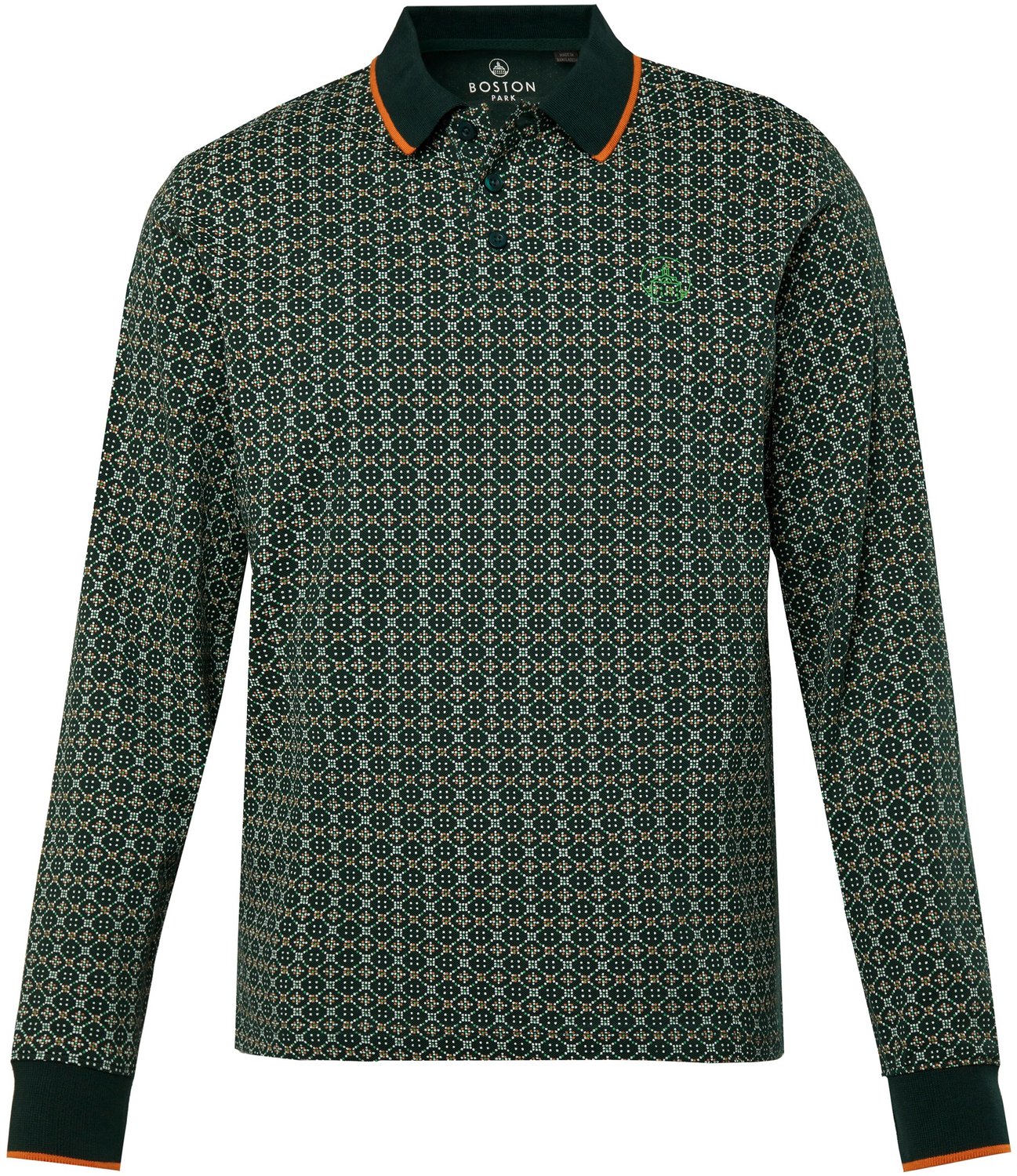 Boston Park - Heren - Poloshirt lange mouwen piqué met motief - Middernacht groen - Maat 64+