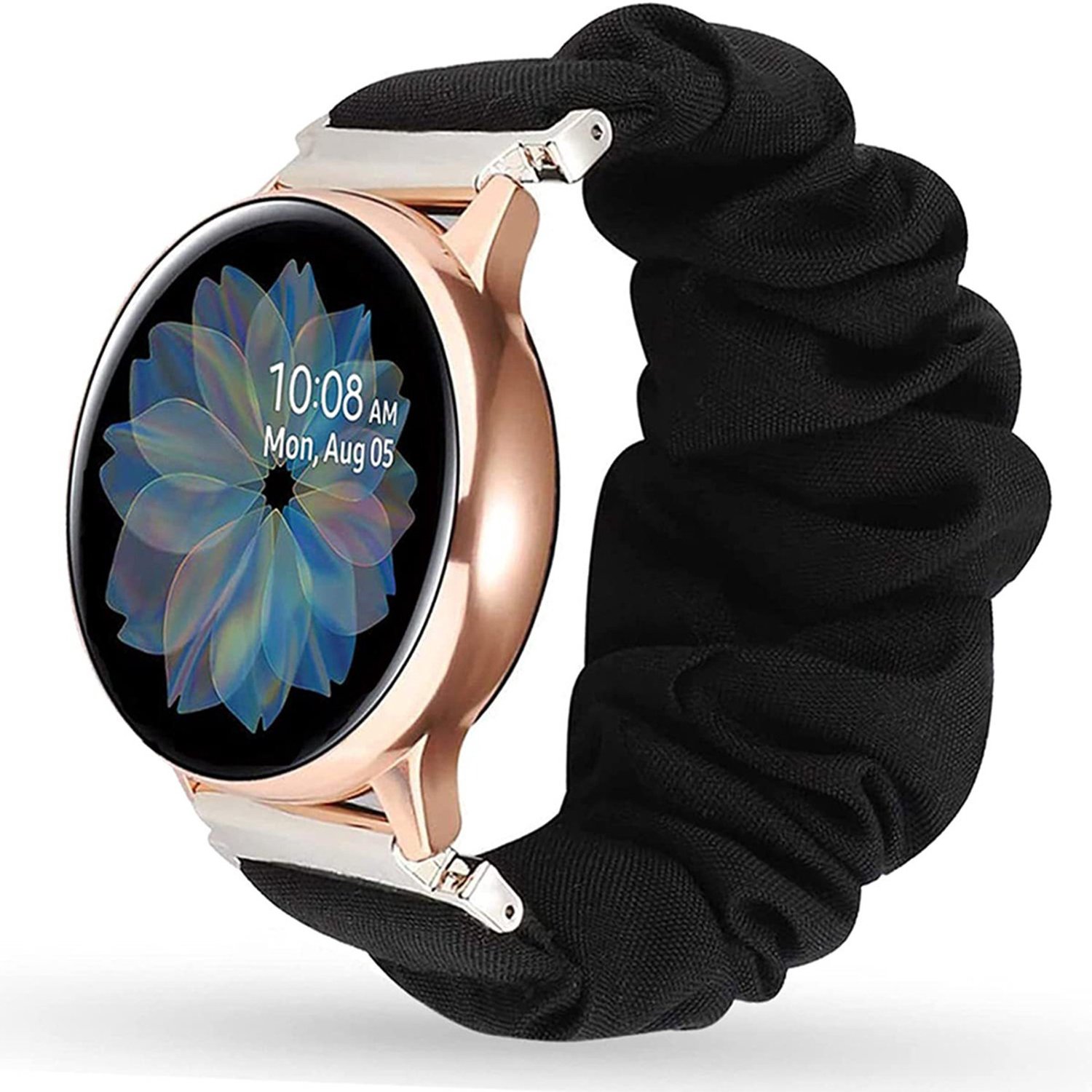 Compatibel met Samsung/Huawei Smartwatch Band Universele Platte Mond Modieuze Print Scrunchie Horlogeband - Zwart 20 mm