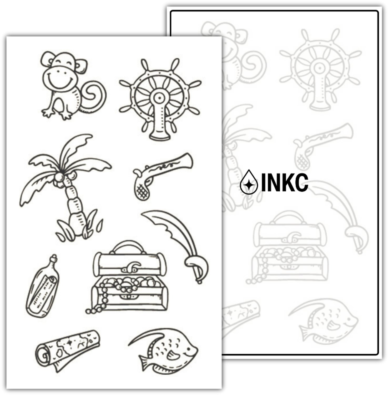 INKC - Tijdelijke Tattoo - Piraten Set - Nep Tattoo - Plak Tattoos - Blijft tot 2 weken - 11 x 18cm