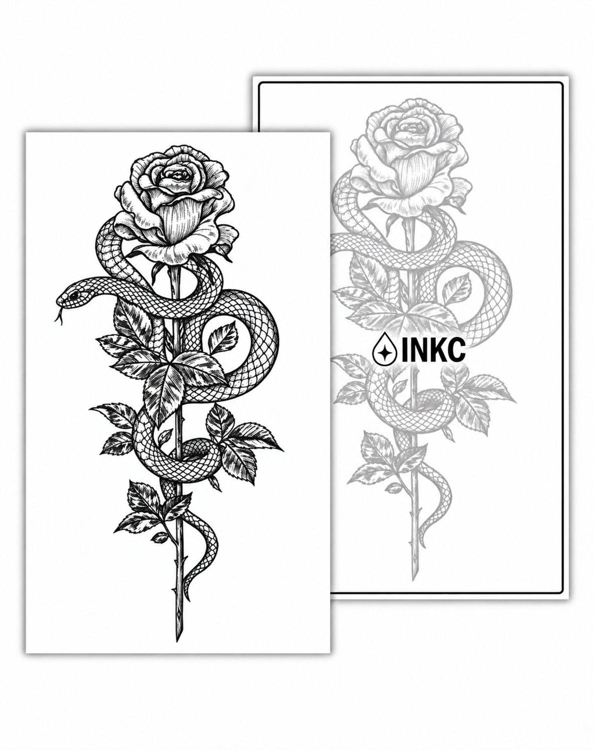 INKC - Tijdelijke Tattoo - Slang rond Roos - Nep Tattoo - Plak Tattoos - Blijft tot 2 weken - 11 x 18cm
