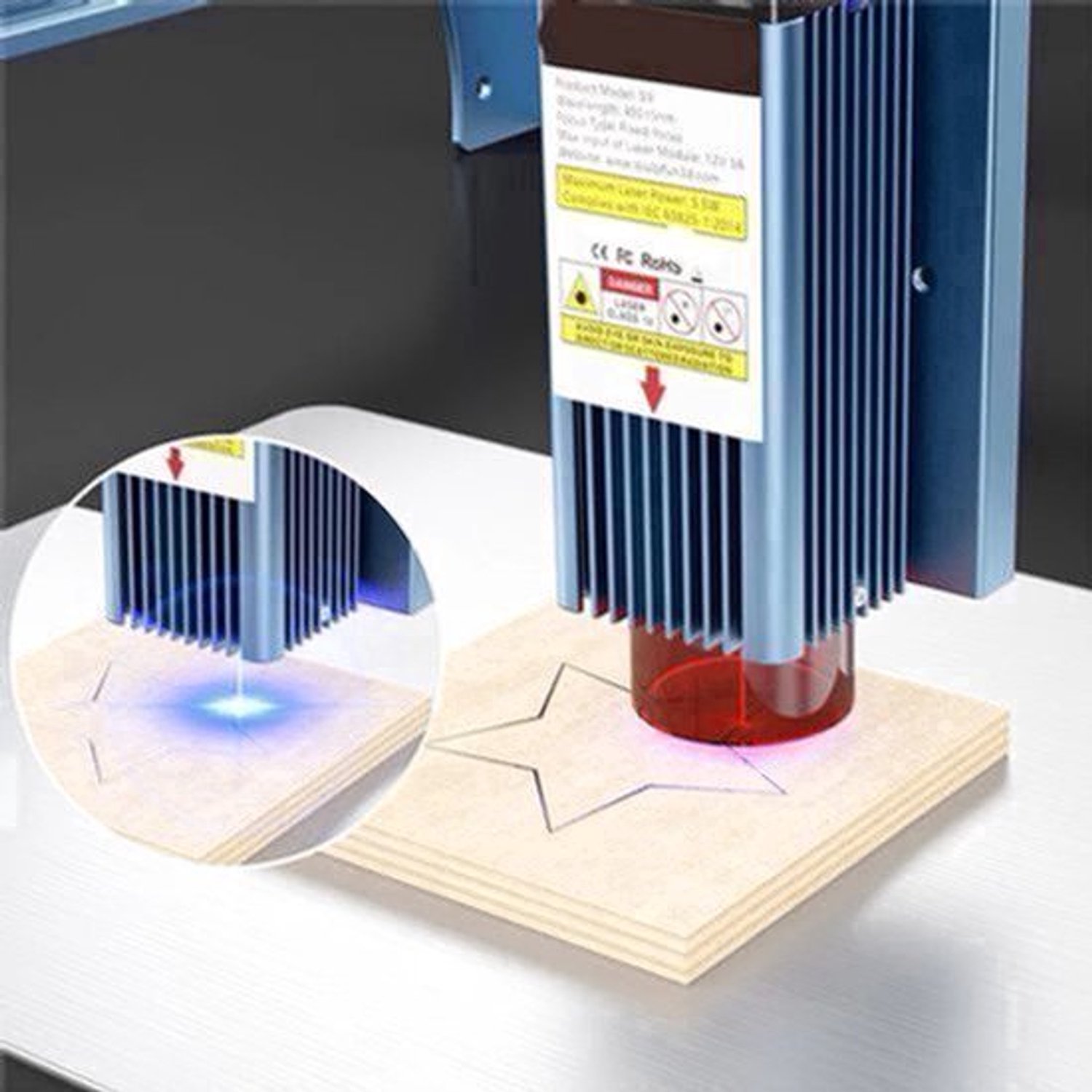 Lasergraveermachine - Graveermachine - Graveerder - Graveerapparaat - met Vaste Focus - 0.06mm Ultrafijne Gecomprimeerde Vlek - Diodelaser - 90W - Blauw