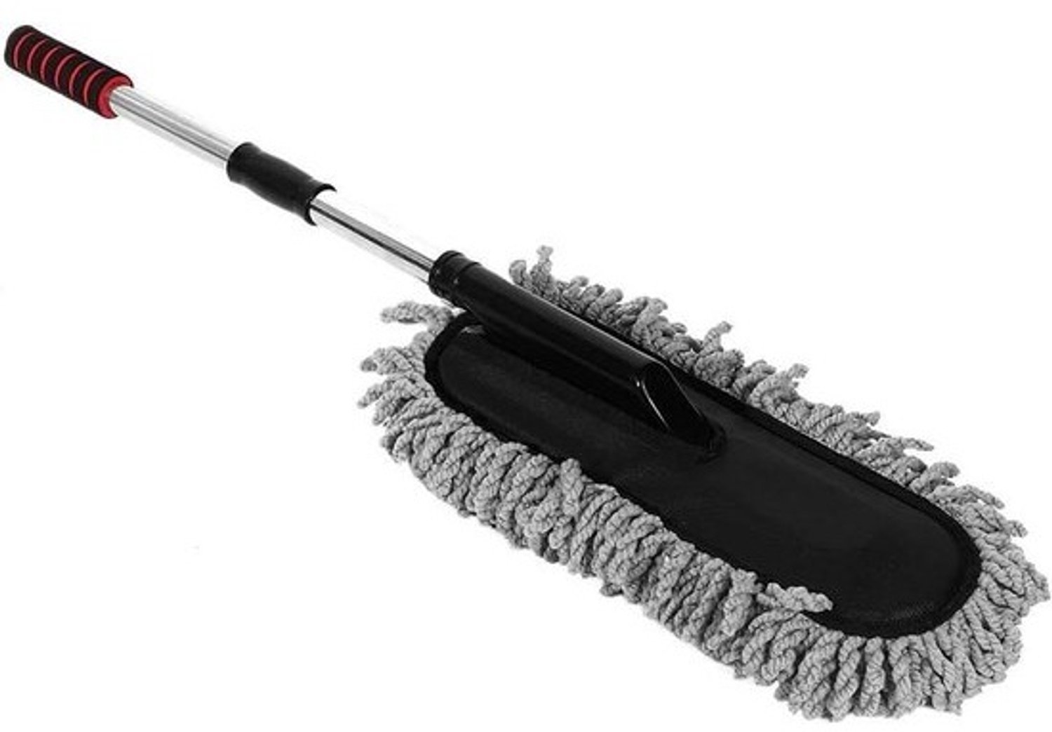 Stofdoek met Lange Steel - Schoonmaak- en Wasborstel - Auto Reinigen - Zacht Schoonmaken - 44 cm - Grijs