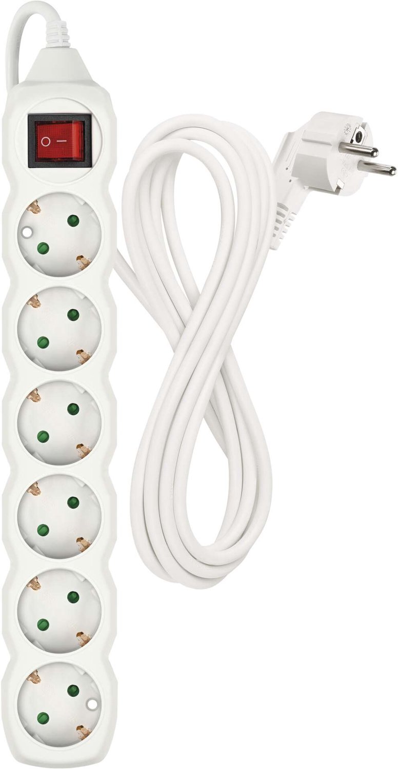 EMOS Verlengsnoer 3 m / 6 stopcontacten / met schakelaar / wit / PVC / 1,5 mm², P1623R