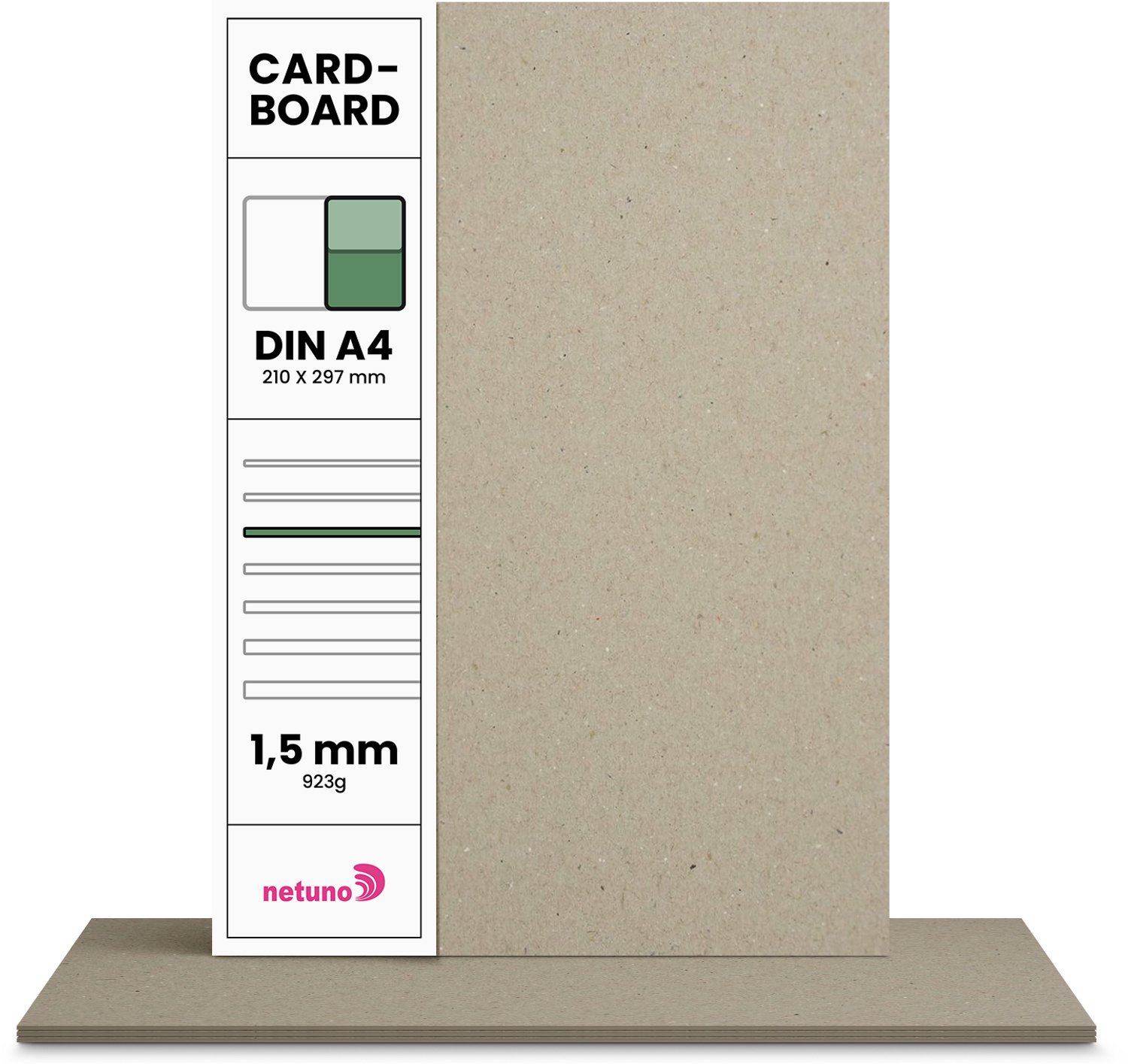 Karton papier - Grijs - A4 - 21 x 29,7 cm - 1.5mm - 923 gram - 20 vellen - Netuno