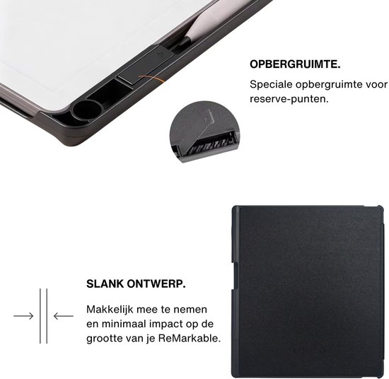 Lunso ReMarkable Paper Pure hoes - Vegan Saffiano Leren sleepcover - Zwart — afbeelding 3