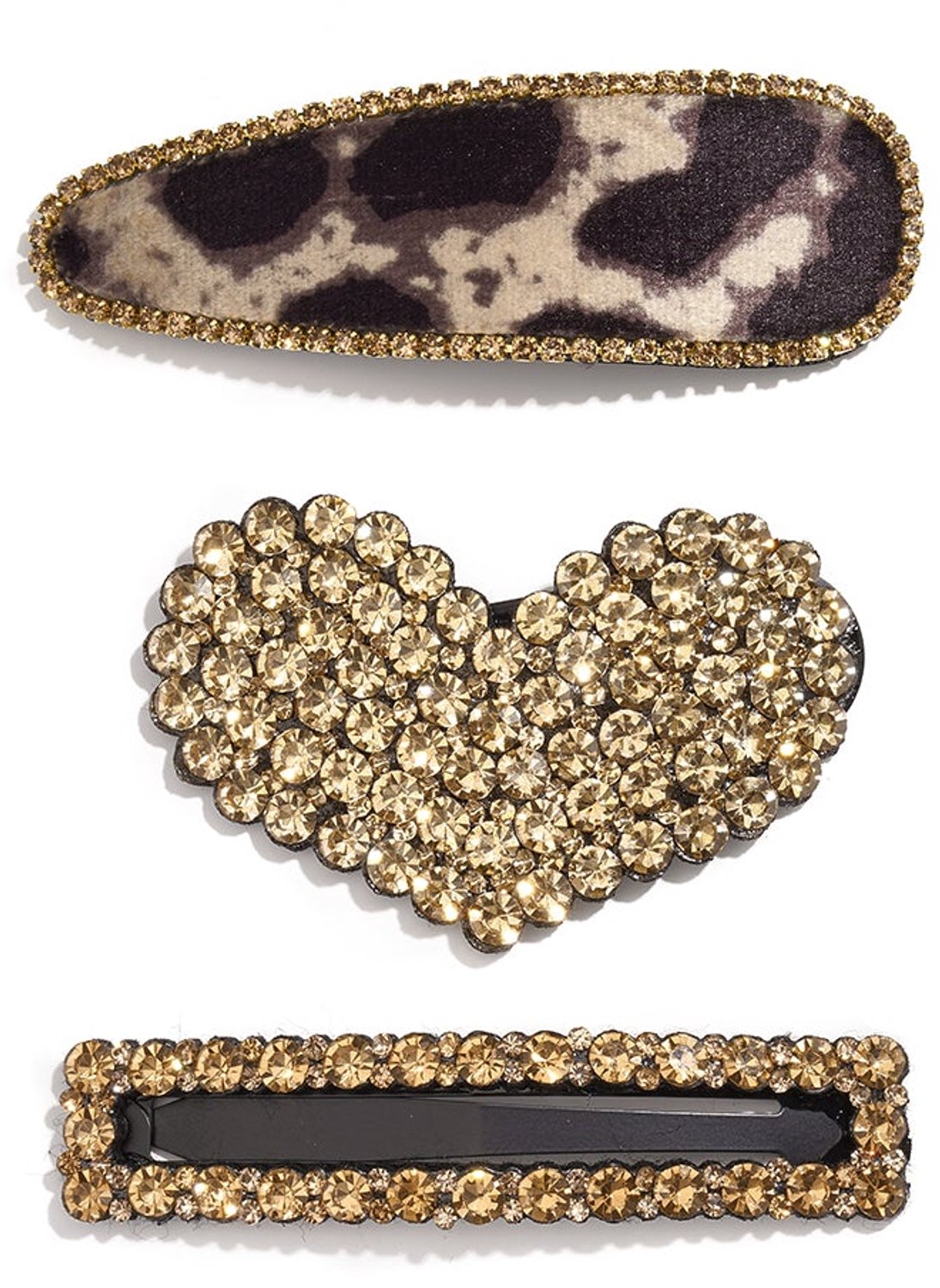 Set bestaande uit 3 haarclips met luipaardprint en strass steentjes