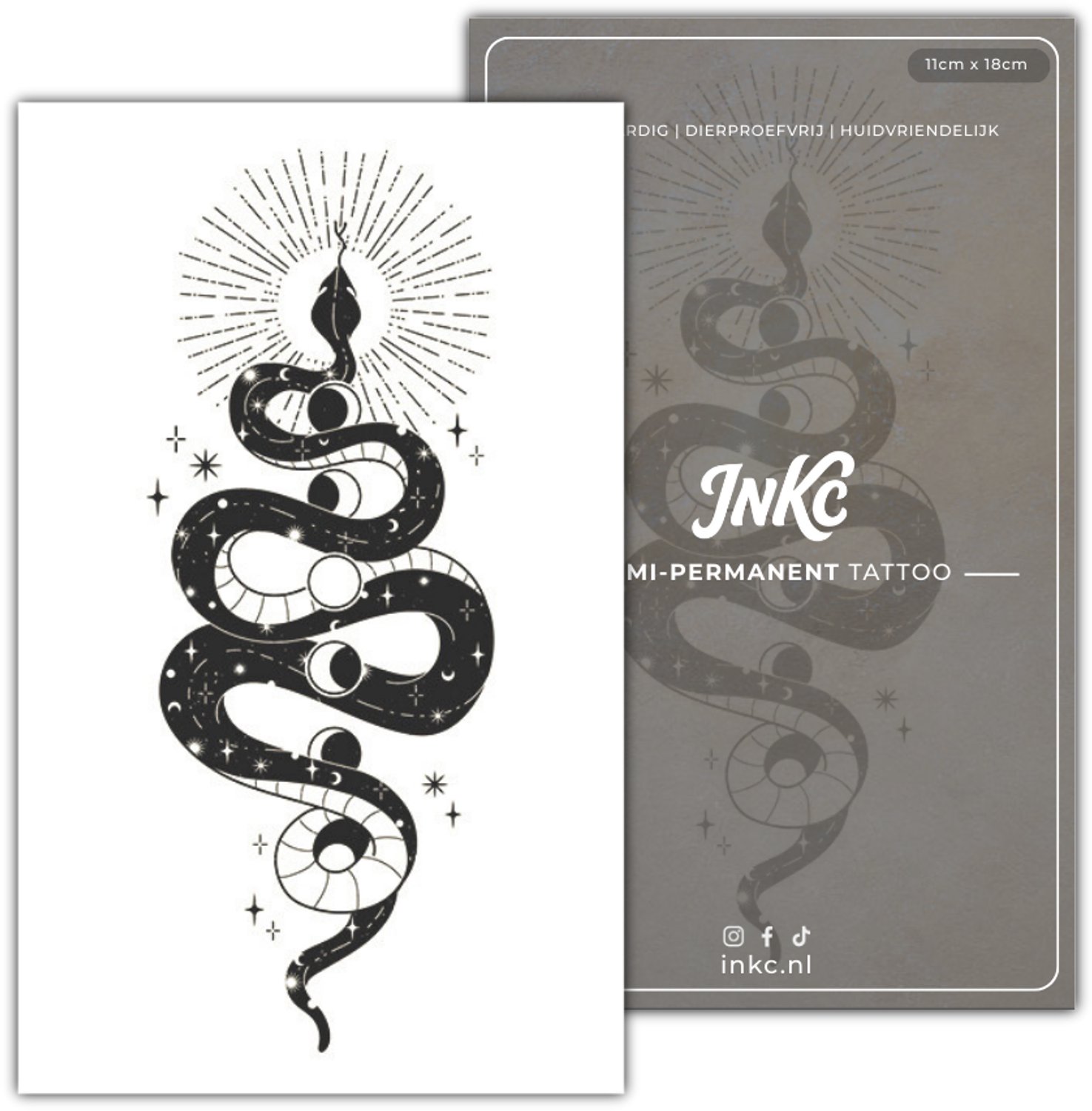 INKC - Tijdelijke Tattoo - Slang Mystiek - Nep Tattoo - Plak Tattoos - Blijft tot 2 weken - 11 x 18cm
