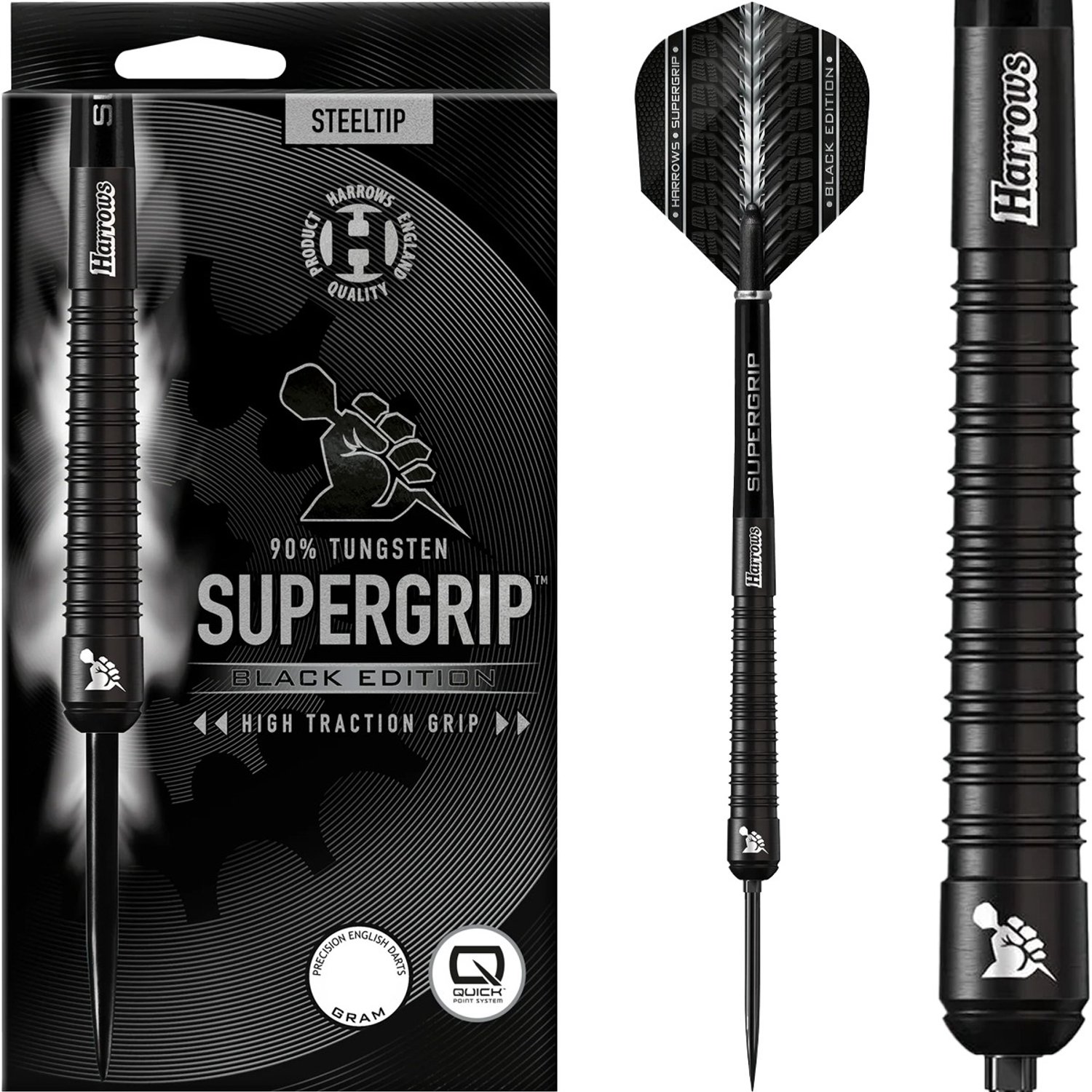 Harrows Supergrip Black Quick Point 90% - Dartpijlen