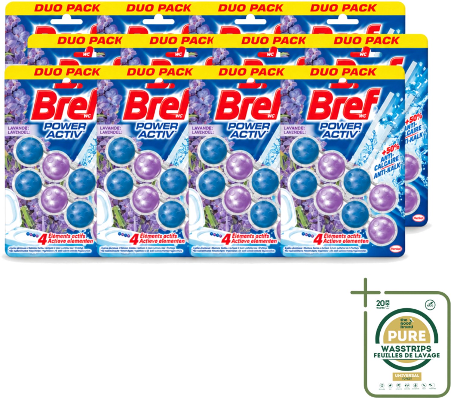 12 x Bref - Toiletblok - Lavender - Wasstrips - Toiletblok Lavender - Toilet Reinigen - Lavendel Geur - Kalkaanslag Voorkomen - Paars Water