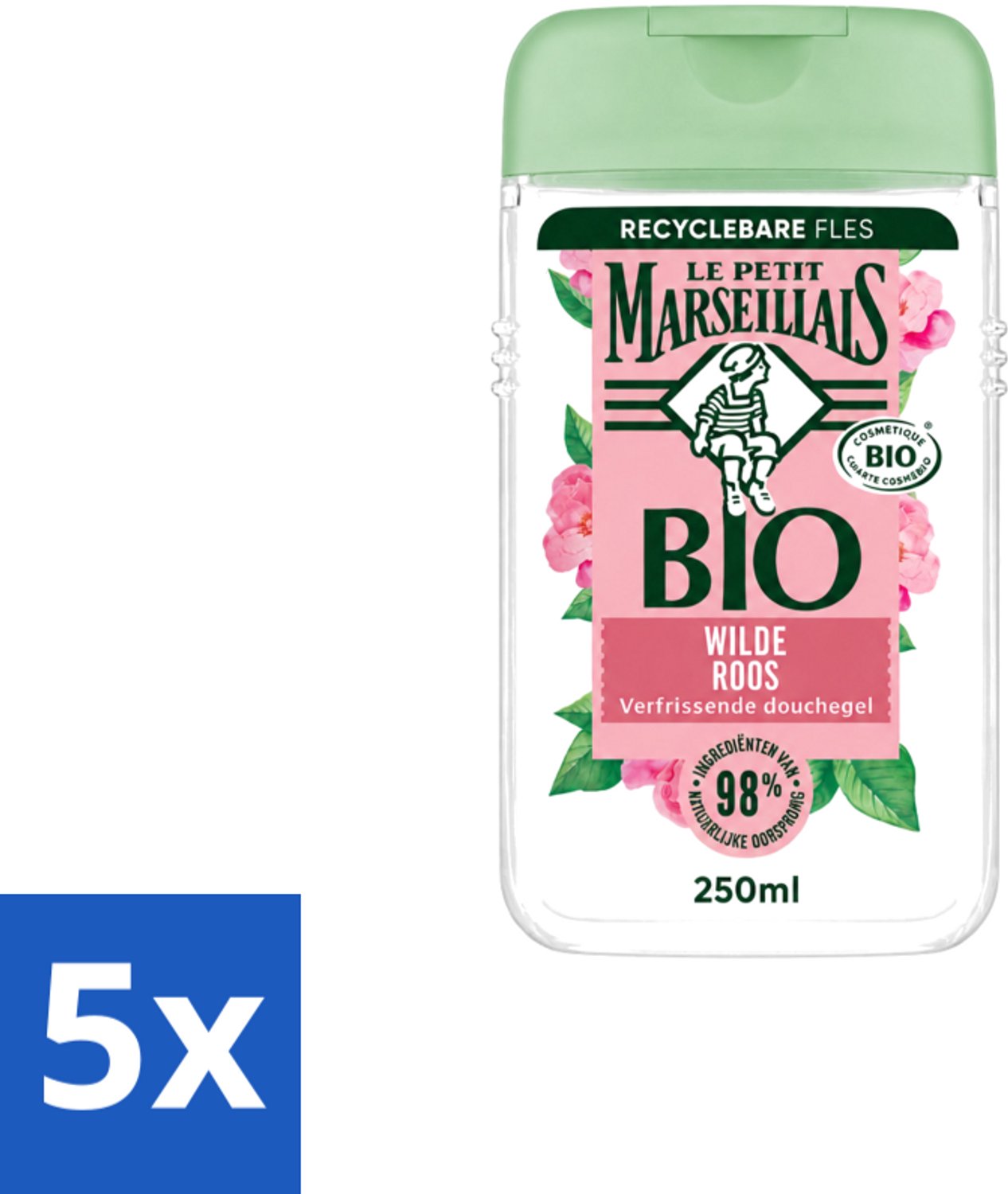 5 x Le Petit Marseillais – Douchegel – Bio Wilde Roos – Verfrissend – 250 ml - Voordeelverpakking - 5 stuks
