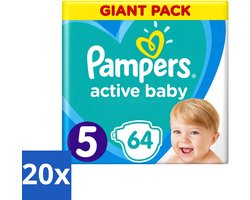 20 x Pampers - Active Baby - Luiers - Maat 5 (11-16 kg) - Zachte Pasvorm - 64 Luiers - Voordeelverpakking - 20 stuks