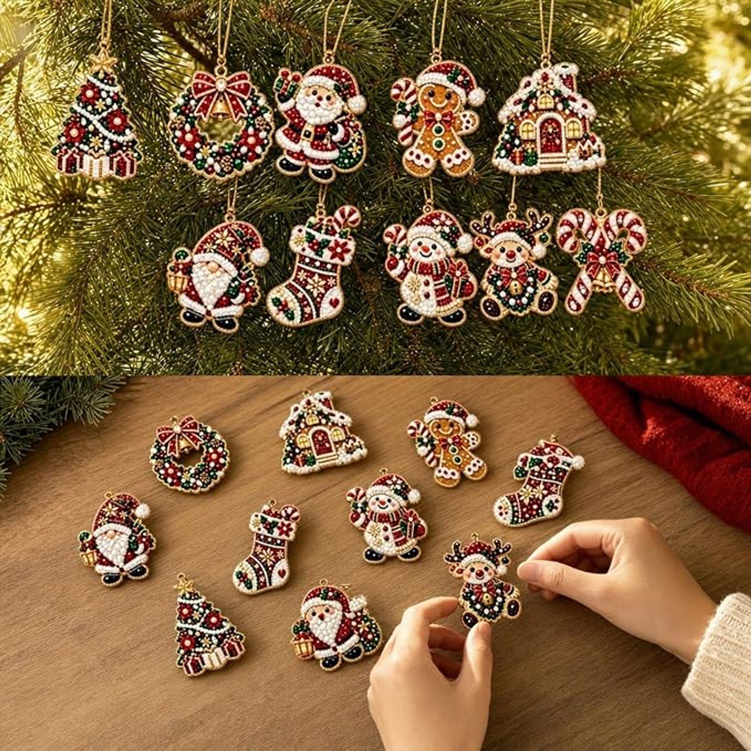 10-delige Set - DIY Diamond Painting Kersthanger - Kerstthema diamantschilderij ornament - Kerstversieringen - Kerstboomversieringen - Zelfgemaakte kerstversieringen - Kerstcadeaus - Geschikt voor volwassenen en kinderen – foto 6
