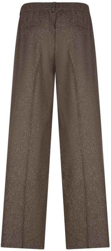 Achteraanzicht van de bruine Red Button Claudette pantalon met wijde pijpen en een gestructureerde look.