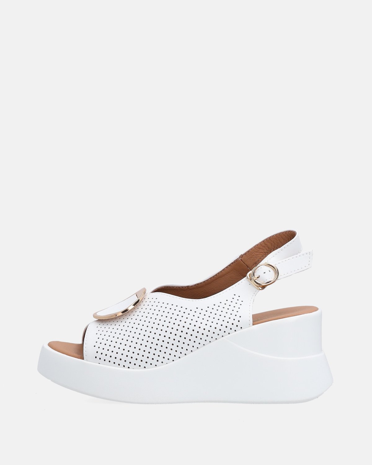Dames sandalen - Witte sleehaksandalen - Opengewerkte leren bovenkant - Maat 39