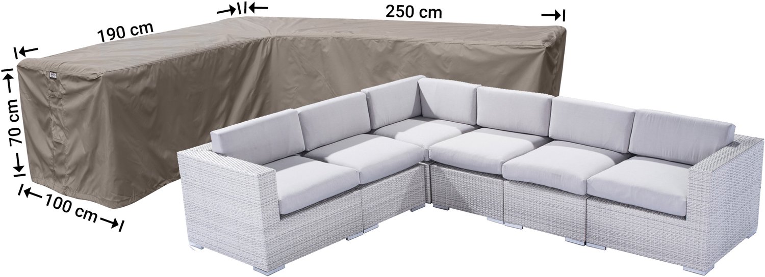Raffles Covers beschermhoes loungeset / hoekbank (L-vorm) - 250 x 190 H: 70 cm - RHS250190left - Hoes voor hoekbank met ongelijke zijden - Lange zijde links (vanaf zitpositie) Taupe