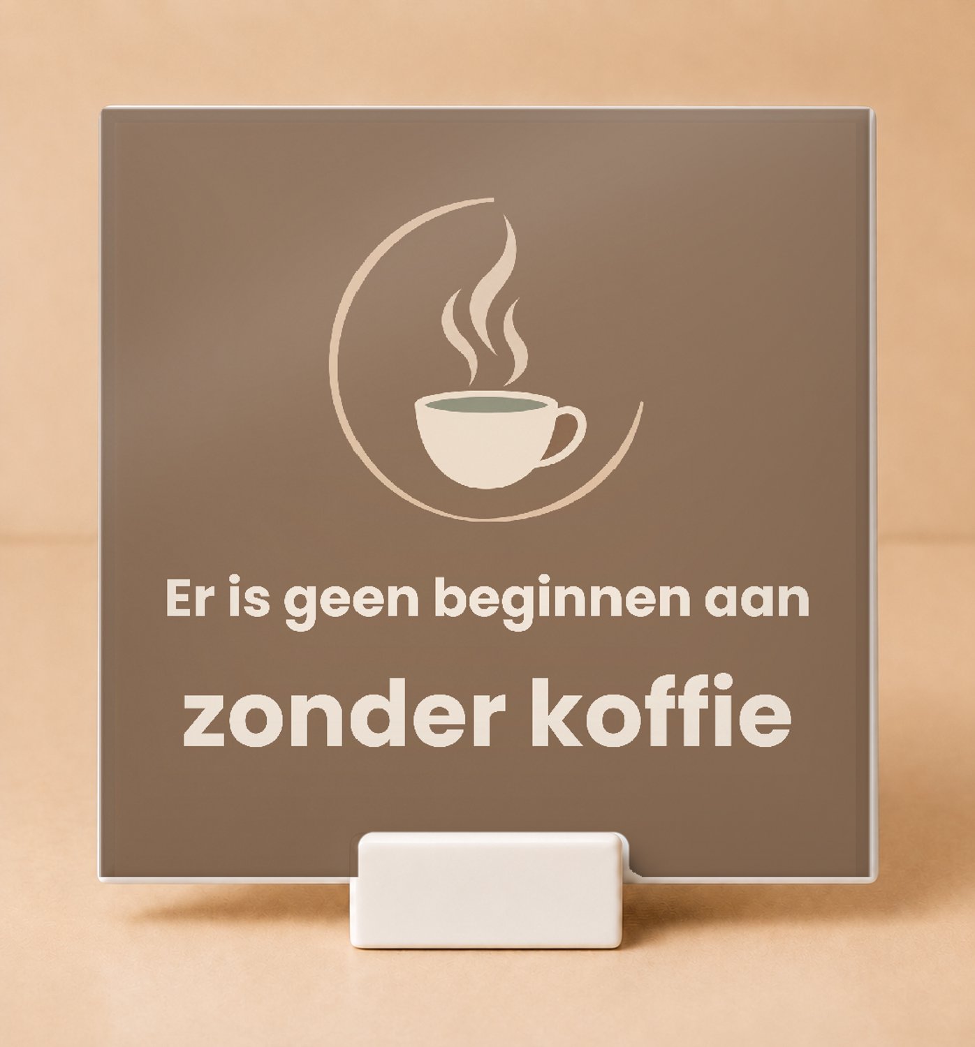 Bedruk King Rustige gouache 'Er is geen beginnen aan zonder koffie' Tegel – Sfeervolle koffietegel voor bewuste koffieliefhebbers - 15 x 15 cm met houder Wit