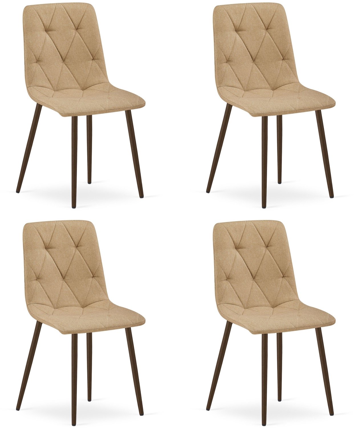 LEOBERT LIBRA Eetkamerstoelen – Set van 4 – Groen Stof – Walnootkleurige Houten Poten – Comfortabele Gestoffeerde Zitting – Modern Design – Voor Woonkamer, Keuken en Eetkamer – Max. 110 kg per Stoel
