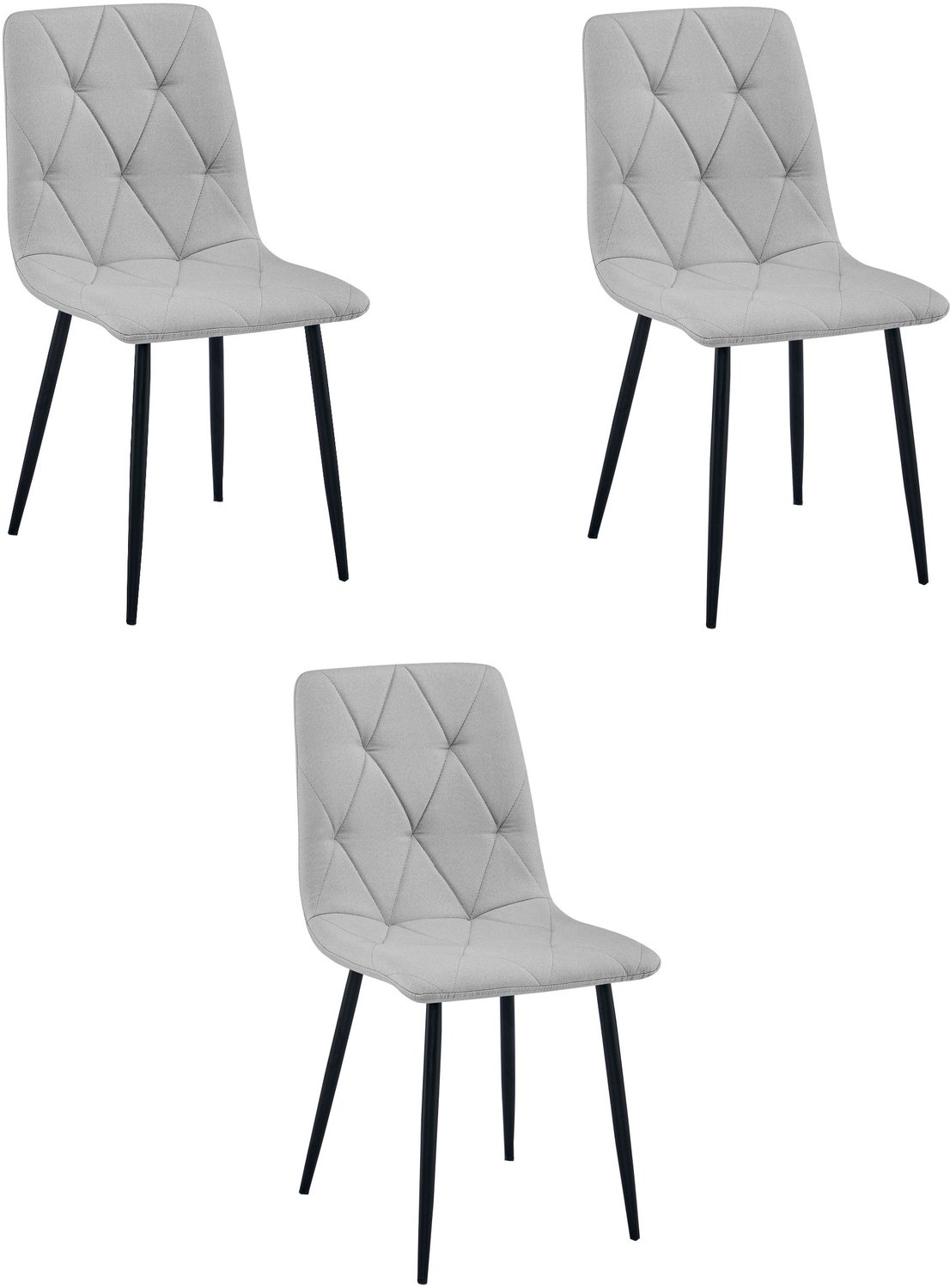 LEOBERT LIBRA Eetkamerstoelen – Set van 3 – Lichtgrijs Stof – Zwarte Metalen Poten – Comfortabele Gestoffeerde Zitting – Modern Design – Voor Woonkamer, Keuken en Eetkamer – Max. 110 kg per Stoel